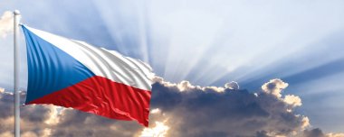 Çek Cumhuriyeti bayrağı mavi gökyüzü. 3D çizim