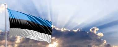 Estonya bayrağı mavi gökyüzü. 3D çizim