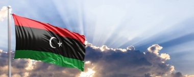 Libya bayrağı mavi gökyüzü. 3D çizim
