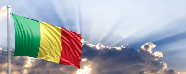 Mali bayrağı mavi gökyüzü. 3D çizim