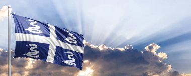 Martinique bayrağı mavi gökyüzü. 3D çizim