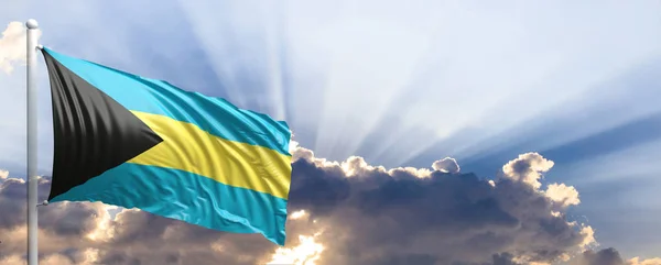 Bandera de Bahamas en el cielo azul. ilustración 3d — Foto de Stock