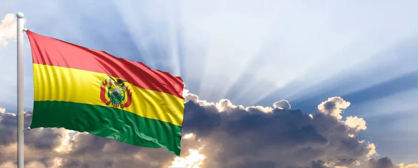 Bandera de Bolivia en el cielo azul. ilustración 3d —  Fotos de Stock