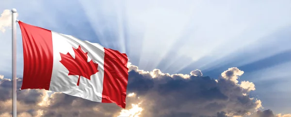 Bandera de Canadá en el cielo azul. ilustración 3d —  Fotos de Stock