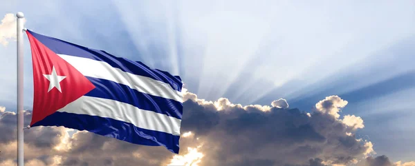 Cuba flag on blue sky. 3d illustration — Stock Photo, Image