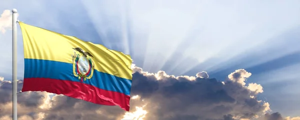 Bandera de Ecuador en el cielo azul. ilustración 3d —  Fotos de Stock