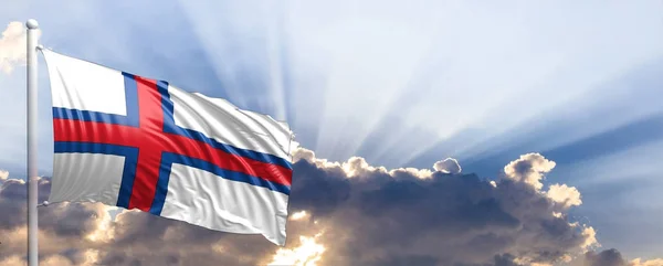 Bandera de las Islas Feroe en cielo azul. ilustración 3d —  Fotos de Stock