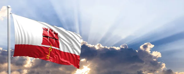 Bandera de Gibraltar en el cielo azul. ilustración 3d —  Fotos de Stock