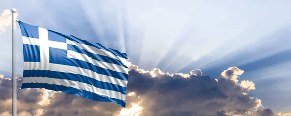 Greece flag on blue sky. 3d illustration — Stock Photo, Image