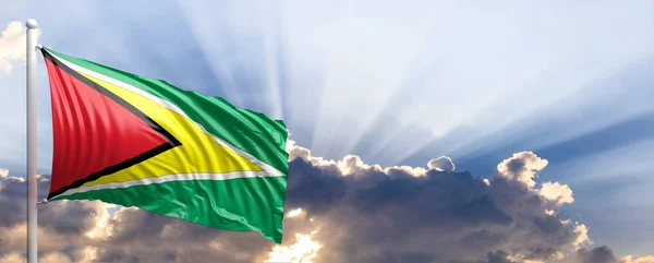 Bandera de Guyana en el cielo azul. ilustración 3d —  Fotos de Stock