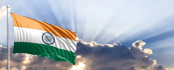 India flag on blue sky. 3d illustration — Stock Photo, Image