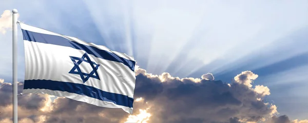 Bandera de Israel en el cielo azul. ilustración 3d — Foto de Stock