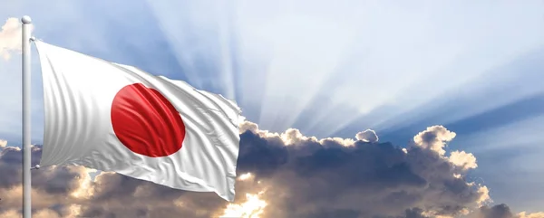 Japanse vlag op blauwe hemel. 3D illustratie — Stockfoto