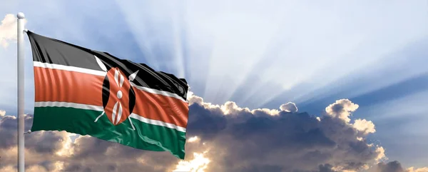 Flaga Kenii na błękitne niebo. ilustracja 3D — Zdjęcie stockowe