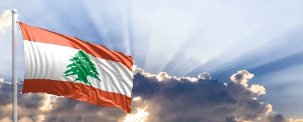 Drapeau du Liban sur ciel bleu. Illustration 3d — Photo