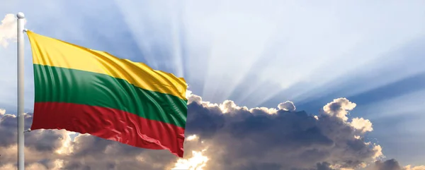 Lithuania flag on blue sky. 3d illustration — Stock Photo, Image