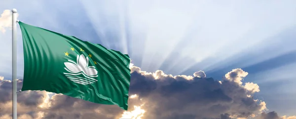 Makaó zászlaja, a kék ég. 3D-s illusztráció — Stock Fotó