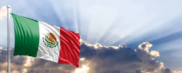 Meksika bayrağı mavi gökyüzü. 3D çizim — Stok fotoğraf