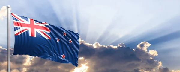 푸른 하늘에 뉴질랜드 국기입니다. 3 차원 일러스트 레이 션 — 스톡 사진
