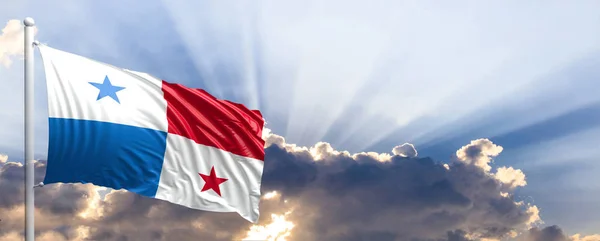 Panama flagga på blå himmel. 3D illustration — Stockfoto