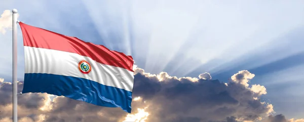 De vlag van Paraguay op blauwe hemel. 3D illustratie — Stockfoto