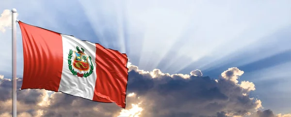 Bandera de Perú en el cielo azul. ilustración 3d —  Fotos de Stock