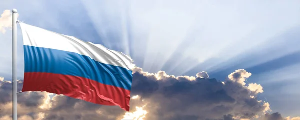 De vlag van Rusland op blauwe hemel. 3D illustratie — Stockfoto