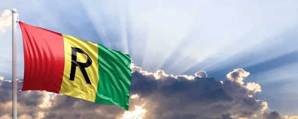 Bandera de Ruanda en el cielo azul. ilustración 3d —  Fotos de Stock