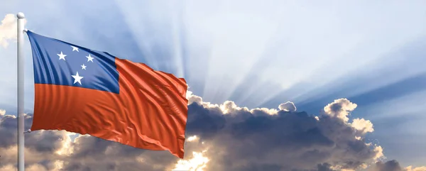 Σαμόα σημαία στο μπλε του ουρανού. 3D απεικόνιση — Φωτογραφία Αρχείου