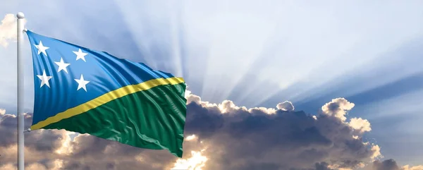 Solomon Islands flag on blue sky. 3d illustration — Stock Photo, Image