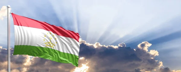 Tacikistan bayrağı mavi gökyüzü. 3D çizim — Stok fotoğraf