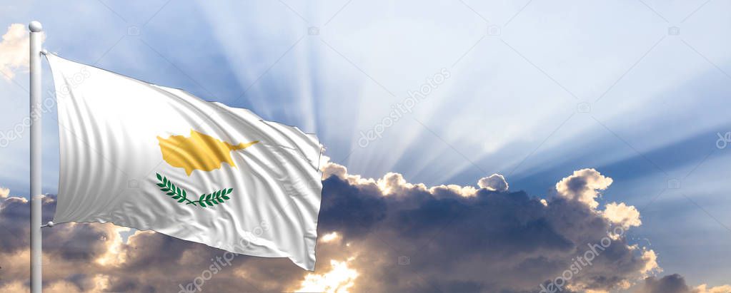 Cyprus flag on blue sky. 3d illustration