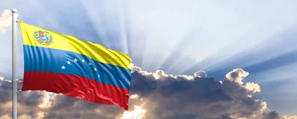 Bandera de Venezuela en el cielo azul. ilustración 3d — Foto de Stock