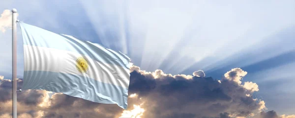 Flagą Argentyny na błękitne niebo. ilustracja 3D — Zdjęcie stockowe