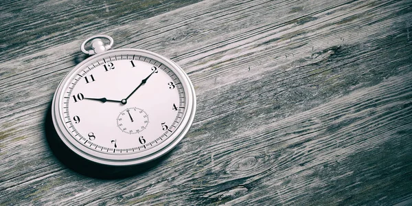 Zegarek kieszonkowy na białym tle na podłoże drewniane. ilustracja 3D — Zdjęcie stockowe