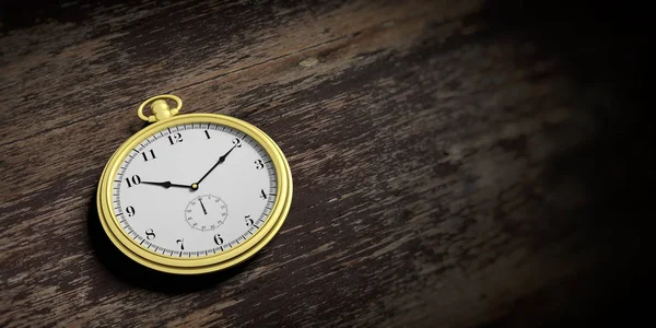 Pocket watch isolated on wooden background. 3d illustration — Stock Photo, Image