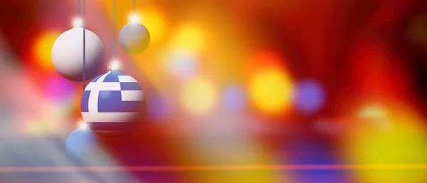 Greece flag on Christmas ball with blurred and abstract background. — Stock Photo, Image