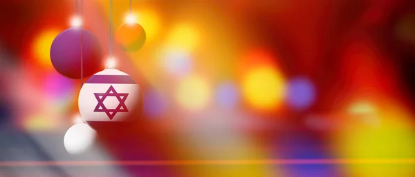Bandera de Israel en bola de Navidad con fondo borroso y abstracto . —  Fotos de Stock