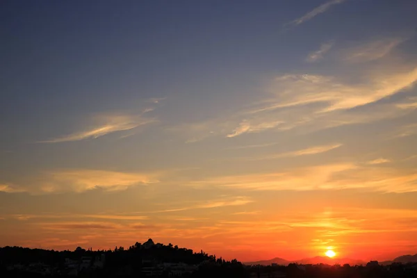 Krásný západ slunce pozadí. Athény, Řecko. — Stock fotografie