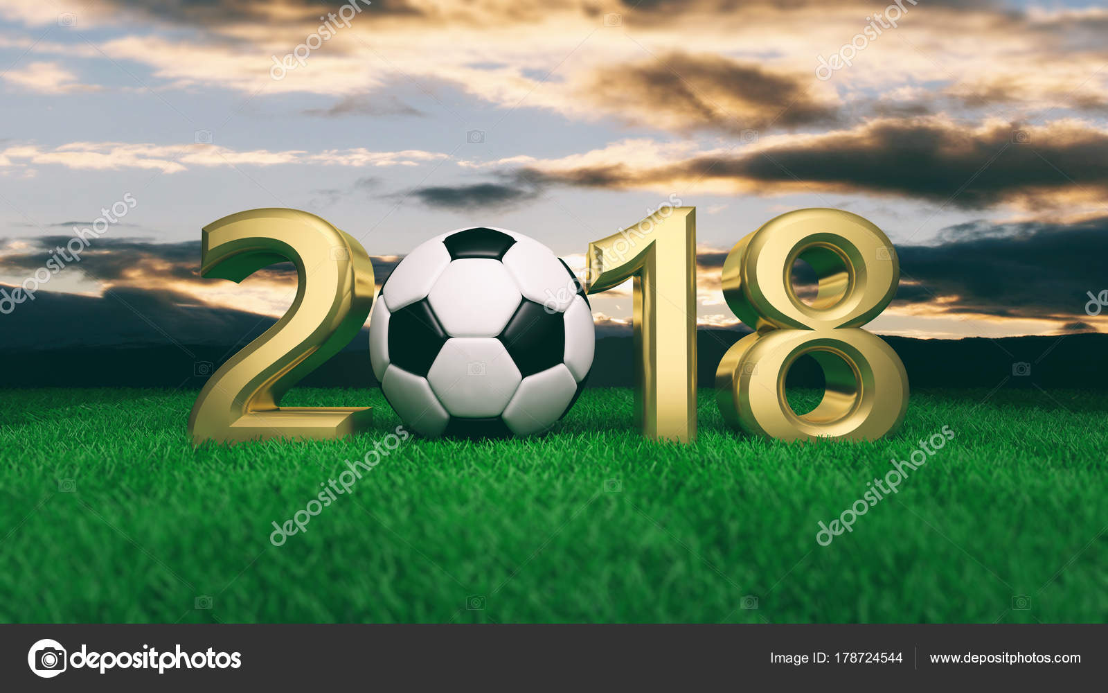New year 11 with soccer football ball on grass, blue sky ...