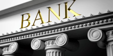 Banka'nın cephe. Mermer sütunlar detay bina. 3D çizim