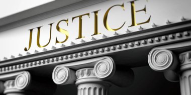 Adalet Bina cephe. Mermer sütunlar detay bina. 3D çizim