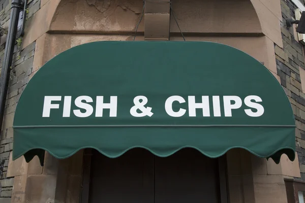 Sinal de restaurante de peixe e batatas fritas — Fotografia de Stock