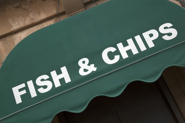 Segno ristorante fish and chips — Foto Stock