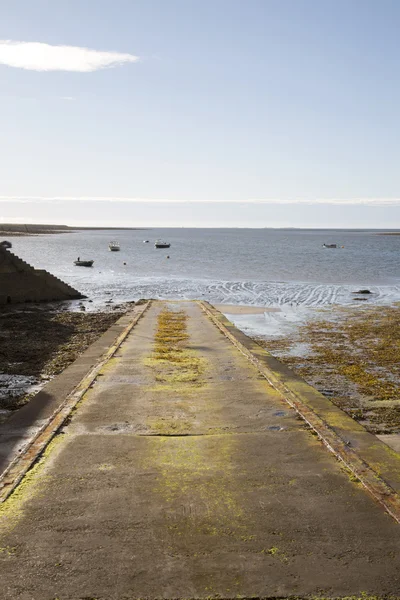 Küstenlandschaft vor heiliger Insel; england — Stockfoto