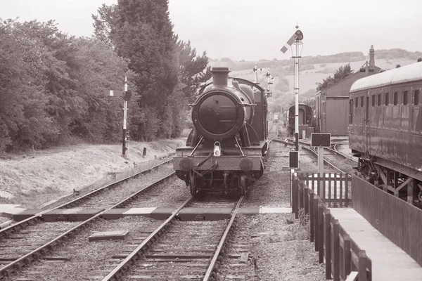 Stoomtrein op het spoorlijnen — Stockfoto