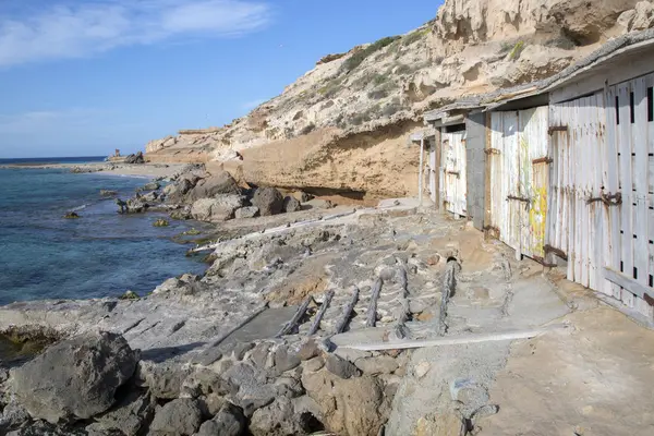 Fischerhütten, Strand von Comte; Ibiza — Stockfoto