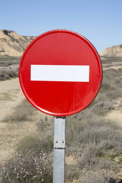 Ingen post tecken, Bardenas Reales Park; Navarra — Stockfoto