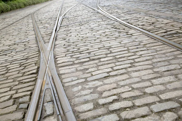 Arnavut kaldırımı Stone Caddesi'ndeki tramvay parça