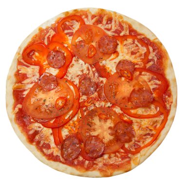 Pizza, domates, peynir. 